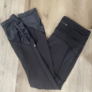 Lululemon Black Rouched Ankle Black Leggings Yoga Pants Pocket Size 6